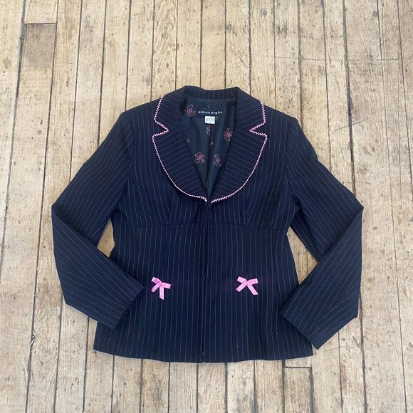 Y2K Pinstripe Blazer with Bow Details - Picture 14 of 15